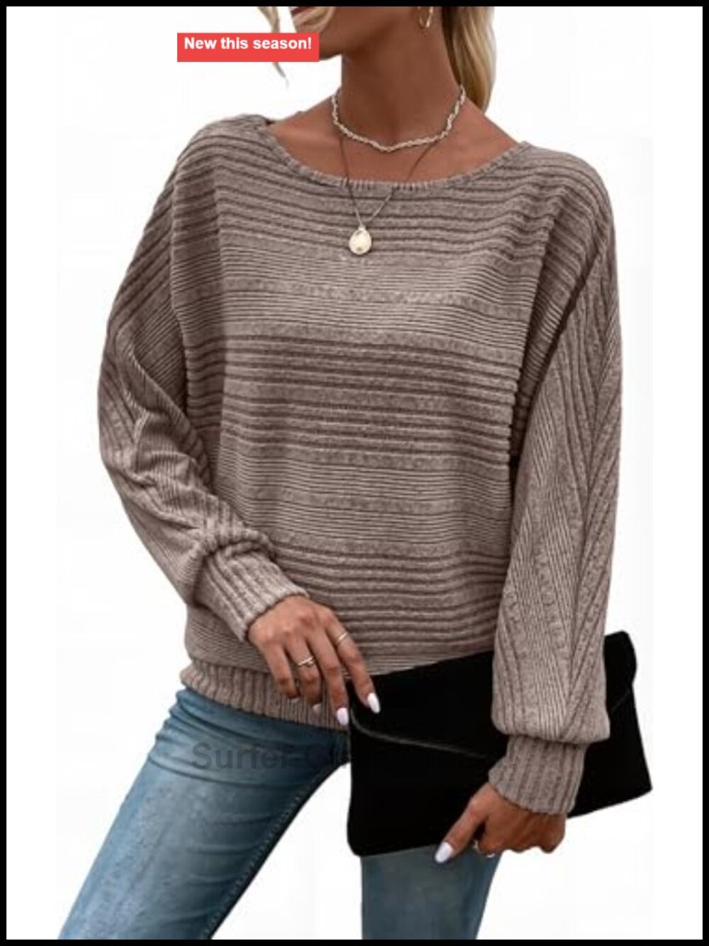 Women's Tunic Top Crew Neck Batwing Sleeve Pullover Sweater